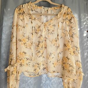 Floral Print Blouse in Yellow and Gray